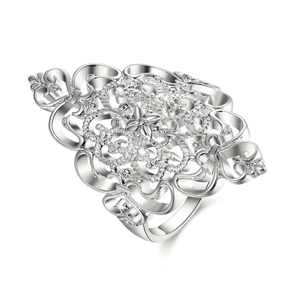 

Retro style silver color hollow big ring carved temperament elegant style charm jewelry woman top quality cheap hot