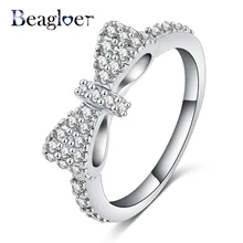 Beagloer New Elegant Bow Ring Silver Color Micro Inlay Cubic Zirconia Ring Lovers Jewelry Accessories Ring for Girl CRI0143-B