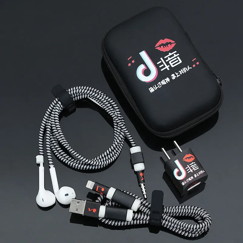 Для iPhone 5 5S 6 7 8 usb кабель для зарядки протектор для наушников намотка кабеля тпу спиральный usb-шнур с зарядным устройством для Iphone с квадратным футляр для наушников - Цвет: no bags for iphone