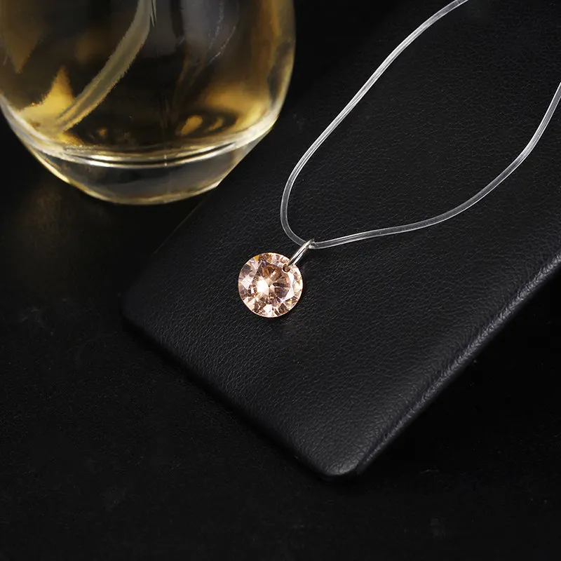 Простой сверкающий Циркон ожерелье и невидимая прозрачная леска простое ожерелье с подвеской ювелирные изделия - Окраска металла: x252C