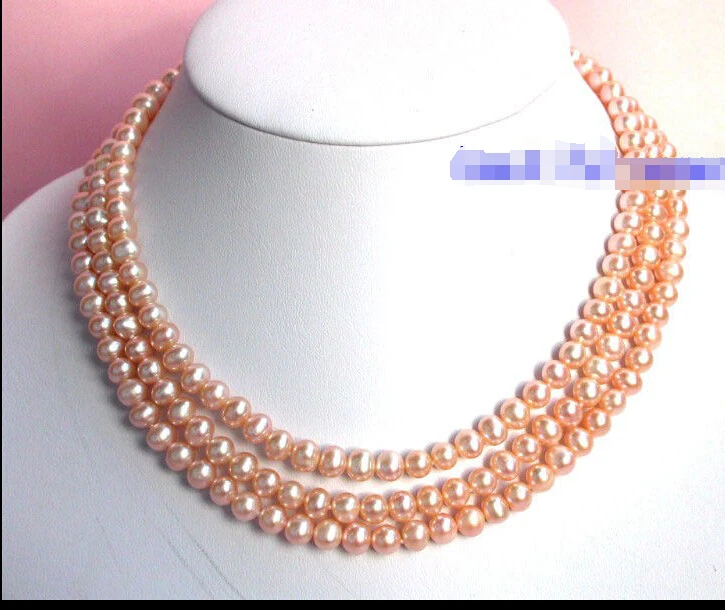 

FREE SHIPPING ****** N83 Natural 7mm Pink 3strands round FW pearls Necklace