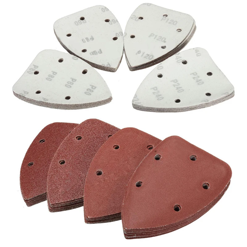 

40pcs 5 Holes Sanding Tools Triangle Sander Sheets Pads Sandpaper 60/80/120/240 Grits For Grinding Tool