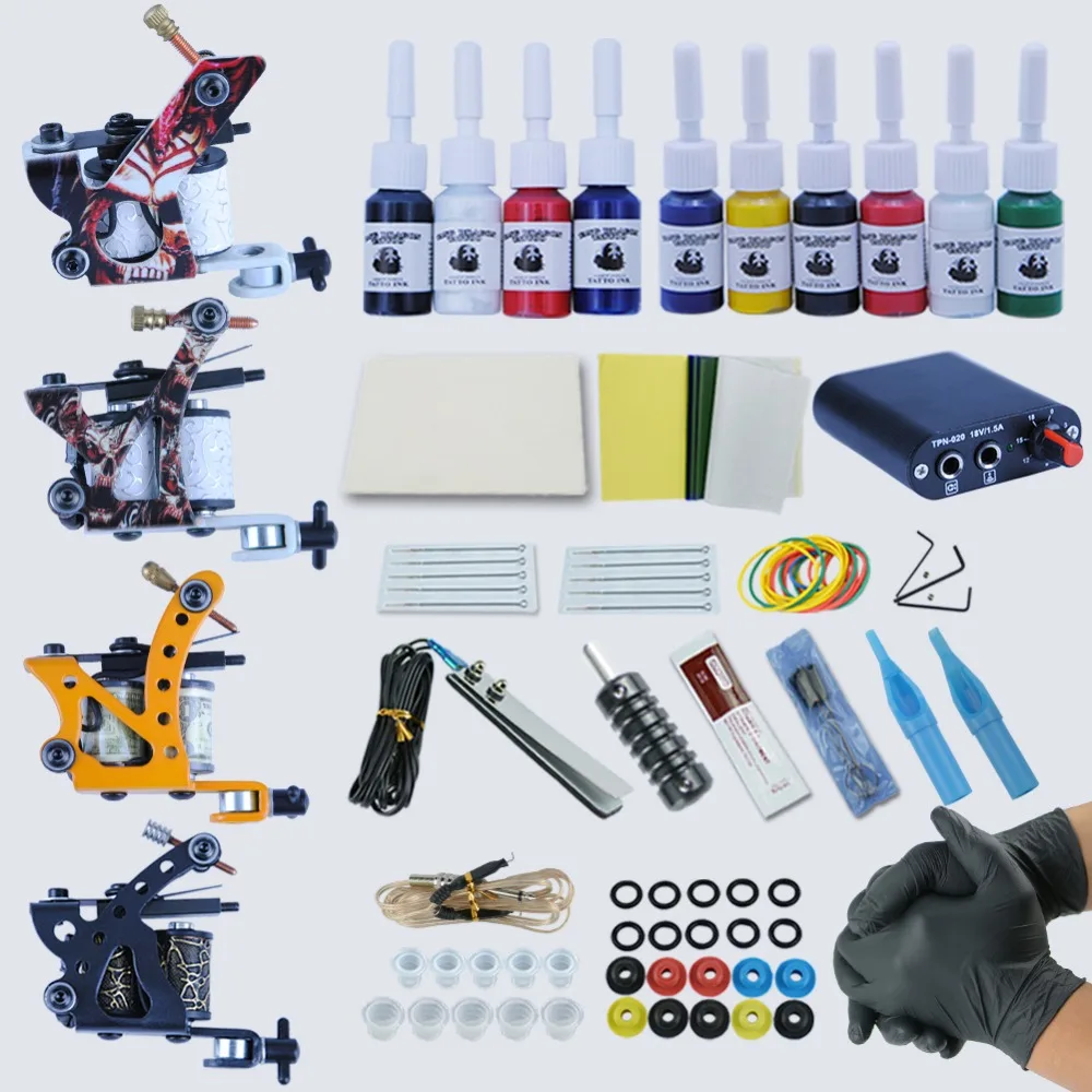 

1 Set 10 Color Immortal Tattoo Ink Tattoo Set Kit for Makeup Tattoo Machine 4pcs Liner Shader Tattoo Gun Set Power Box Grip Tip