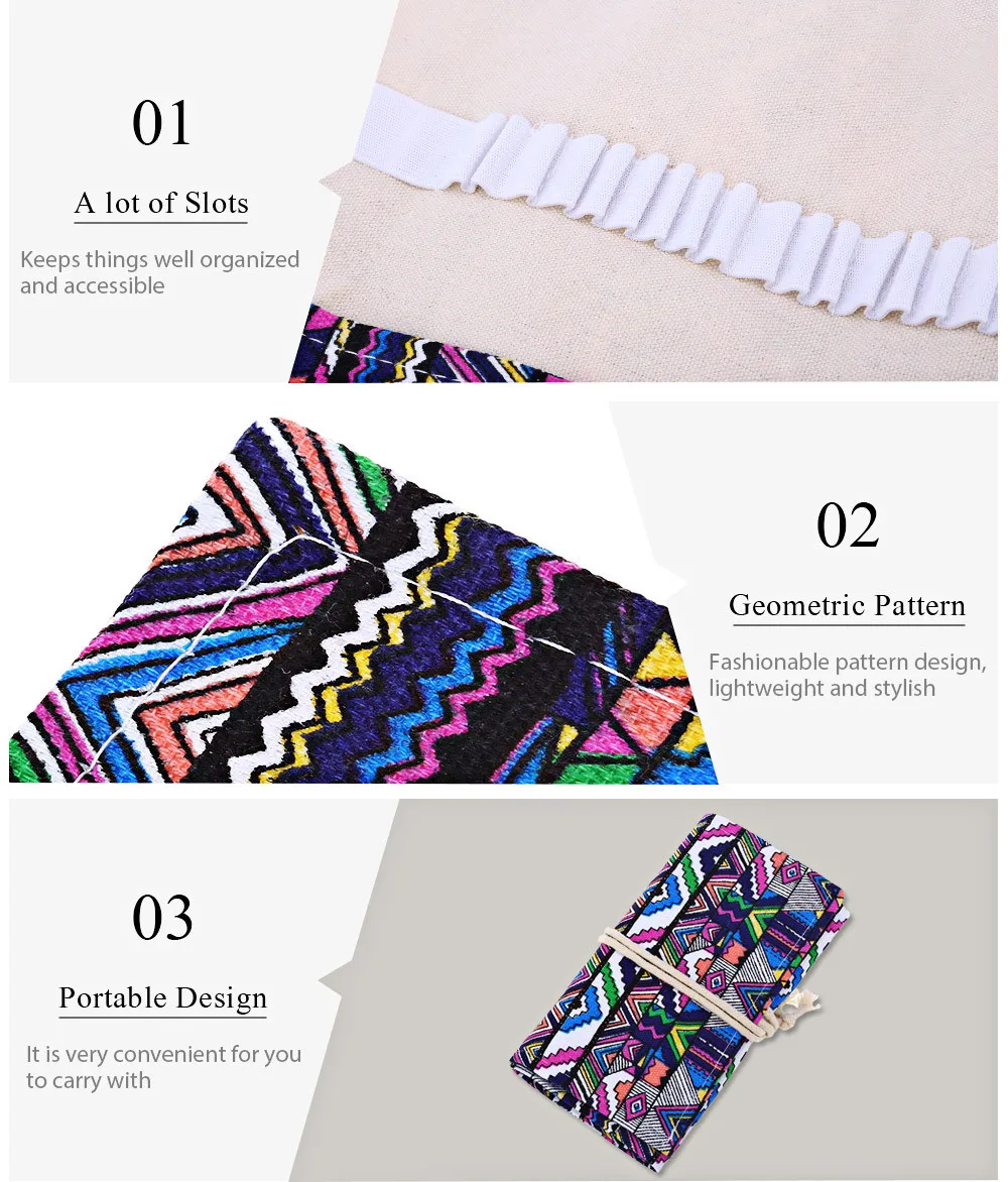 Fashion Storage Bag For Pen 36 48 72 Slots Canvas Wrap Portable Roll Up Pencil Bag Pen Case Holder Storage for Pencil organizer6