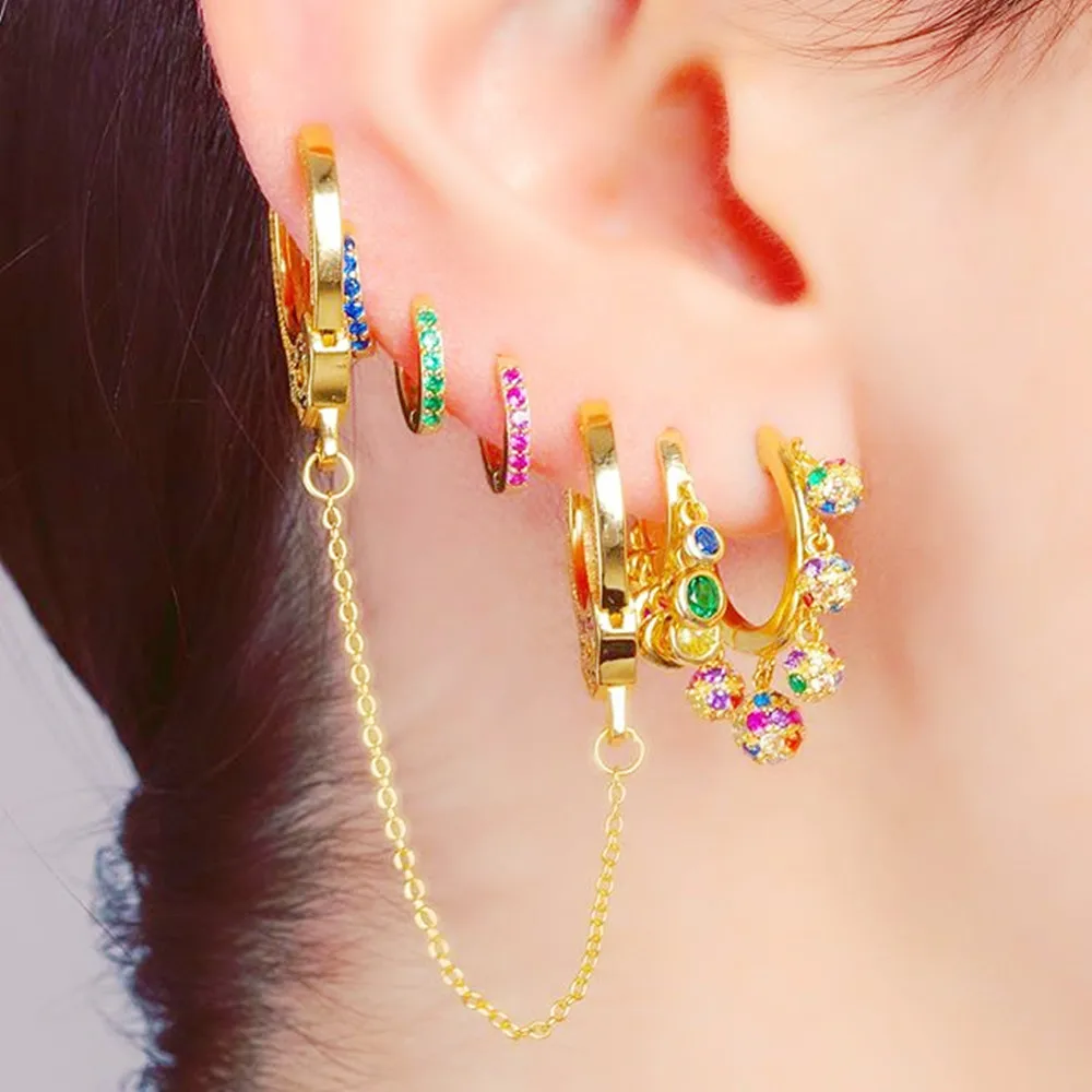 

2019 new style gold filled charm elegant 5 mini round earrings pved rainbow cz jewelry nice trendy drop earring for women girls