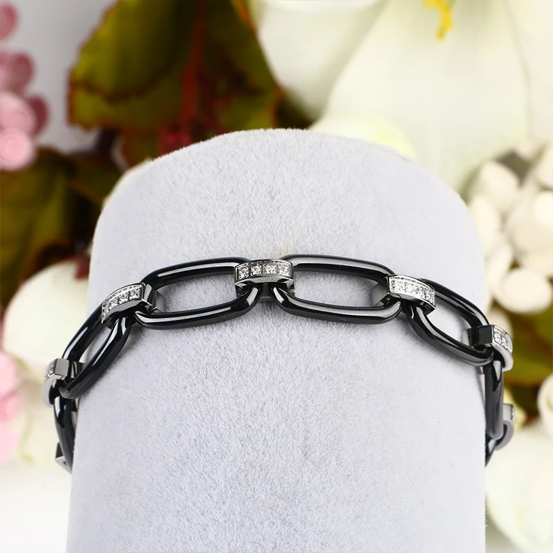 TUHE классический черный прямоугольный керамический браслет модные украшения для женщин леди горный хрусталь кристалл стальной браслет 20 см простой стиль