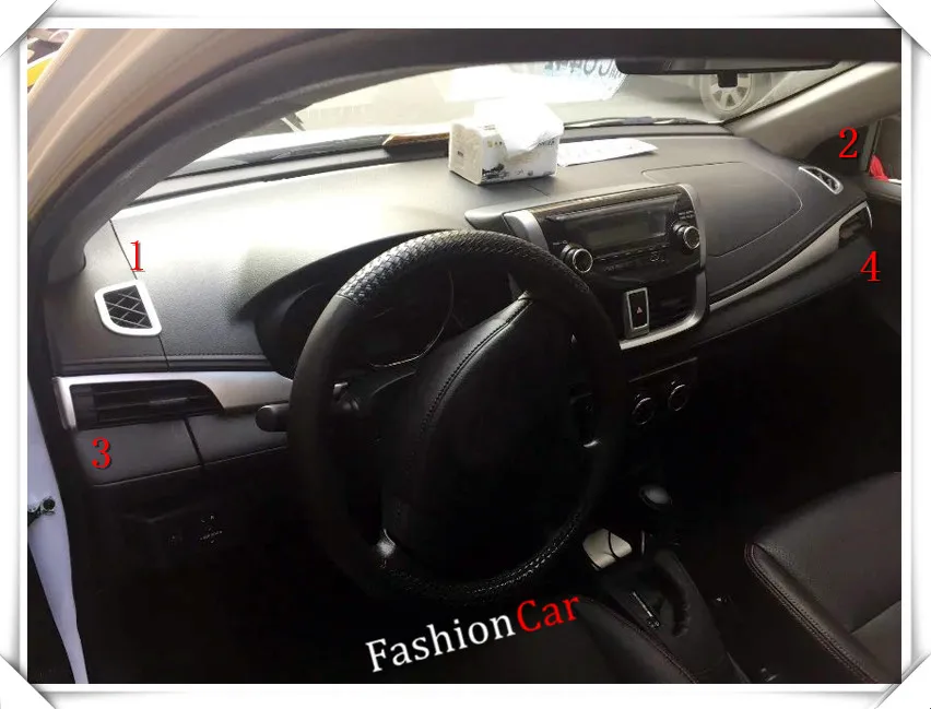 Для Toyota Vios(седан) левосторонняя подсветка приборной панели накладки для вентиляционных отверстий отделка 4 шт./компл. автомобильные аксессуары
