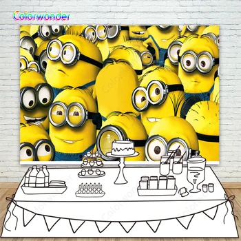 

Despicable Me Theme Party Backdrop Minions With Glasses Yellow Photo Background For Children Baby Birthday Decoration Photocall