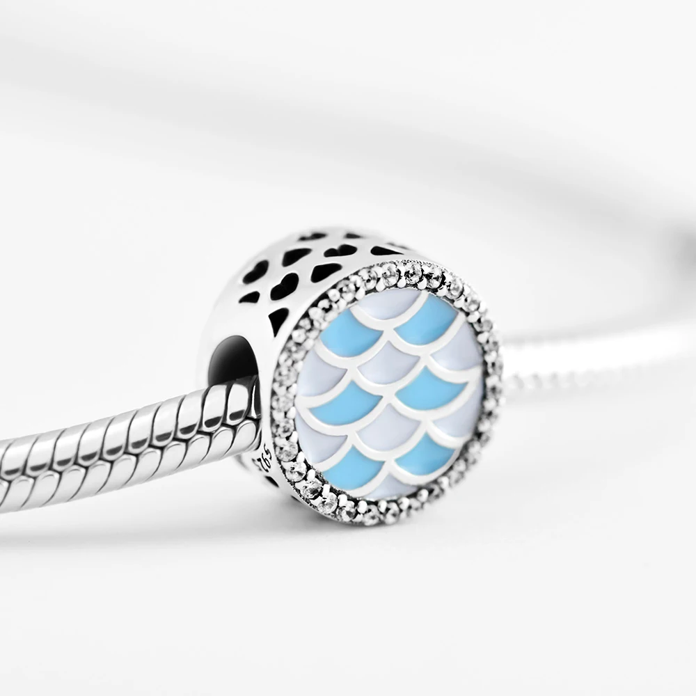 Подходит для браслетов Pandora Charms Сияющие сердечки бусины с синей эмалью 100% 925 пробы