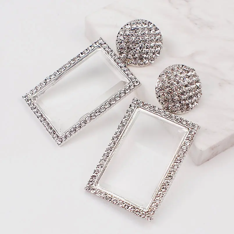 ZA модные ювелирные изделия стеклянные висячие серьги женские блестящие, со стразами Висячие квадратные серьги для девочек свадебные аксессуары UKMOC - Окраска металла: Silver Earrings