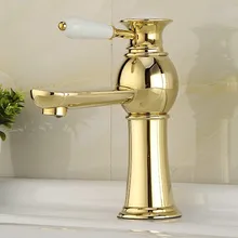 Golden bathroom basin sink mixer tap with solid brass basin faucet of hot cold gold bathroom basin faucet