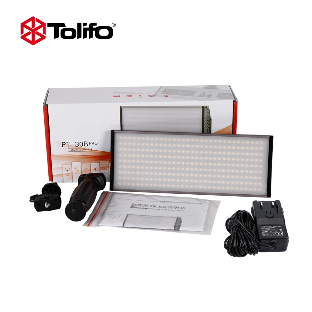 Tolifo Pt-30B 30 Ws двухцветный светодиодный светильник-панель с адаптером питания и ручкой для камеры и DSLR или видеорегистратор
