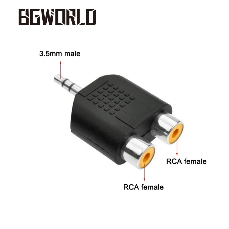 2 pcs 3.5mm jack TRS male convert to double RCA plug AV female adapters