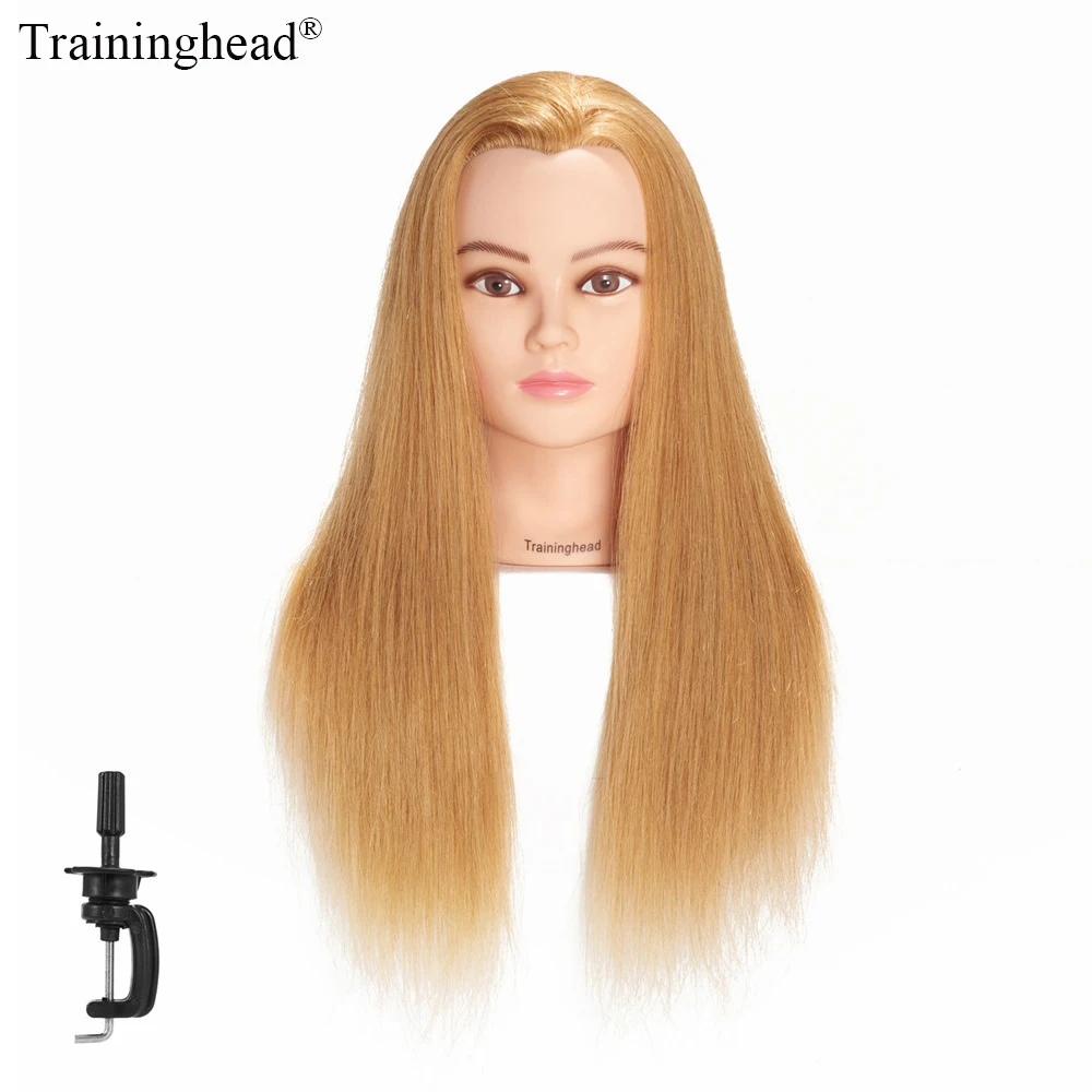 

Traininghead 24-26" 100% Human Hair Hairdressing Head Mannequin Head With Stand Mannequin Manikin Practice Head Blonde Women