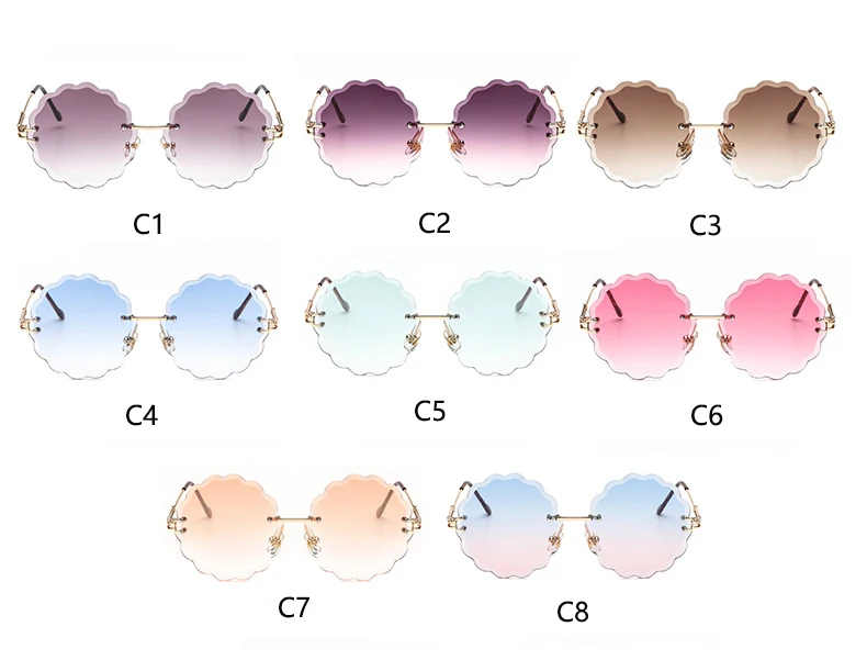 Круглые Солнцезащитные очки без оправы, стильные брендовые дизайнерские градиентные солнцезащитные очки для женщин, ретро солнцезащитные очки в форме цветка, классические очки