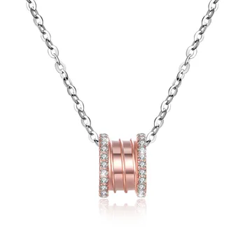 

Women 925 Sterling Silver Necklace Rose Gold Plated Double Sides Cubic Zircon Spiral Drum Bead Pendant Necklace for Lady Gift
