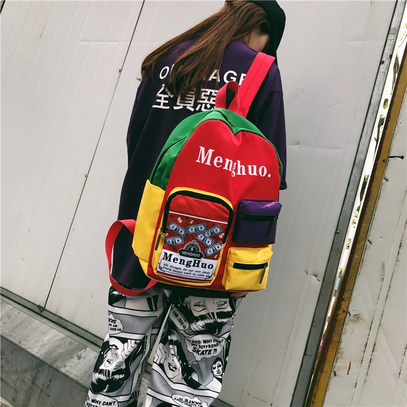 Menghuo Women Backpacks School Women Daypack Panelled Shoulder Bags College Backpacks for Girls Bookbag School Backpacks Female (27)