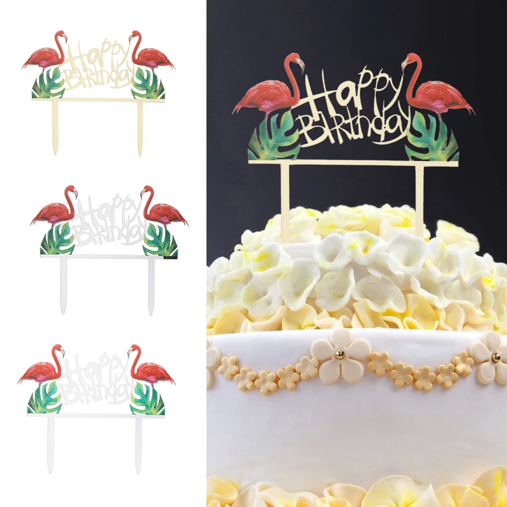 Tropical Cake Flamingo Topper Decor Toppers Birthday Hawiian Tropical Decoration