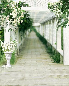 

Photography Background Backdrop Vintage Green Flowers Brick Floor White Fence Photo Studio Background for Wedding Custom Made