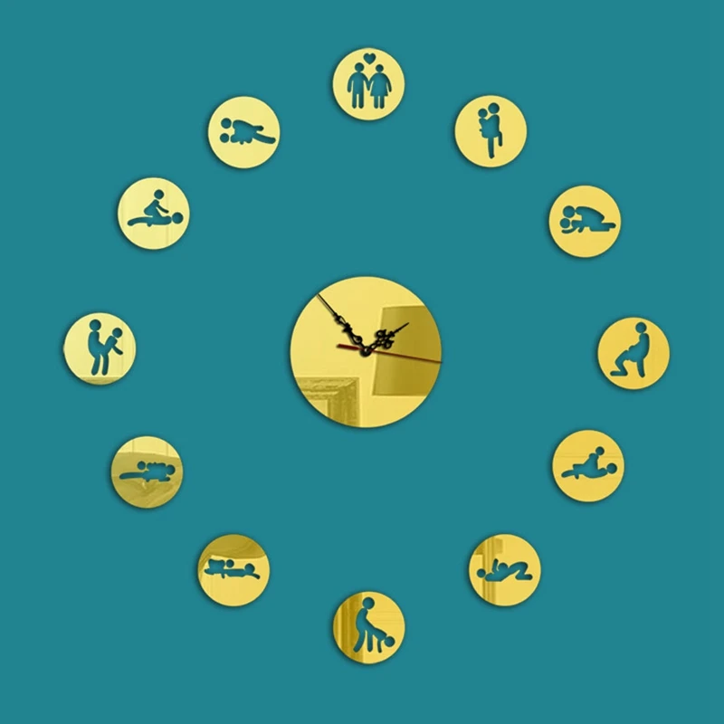 DIY Fun 24Hour Mini Watch Sex Clock Kama Sutra Clock Sex Mirror Large Acrylic Mirror Wall Clock Bar Uartz Quartz Wall Clock D