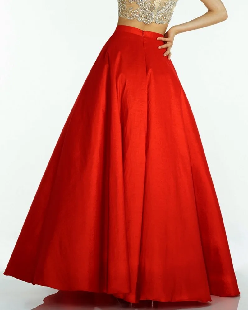 Formal-Chic-Hot-Red-Floor-Length-Skirts-For-Women-To-Formal-Party-Taffeta-Long-Skirts-ashion
