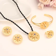 Bangrui комплект эфиопских украшений подвеска цепь/серьги/кольцо комплект ювелирных изделий золотого цвета Эритреей в стиле хабеша, Свадебные африканские