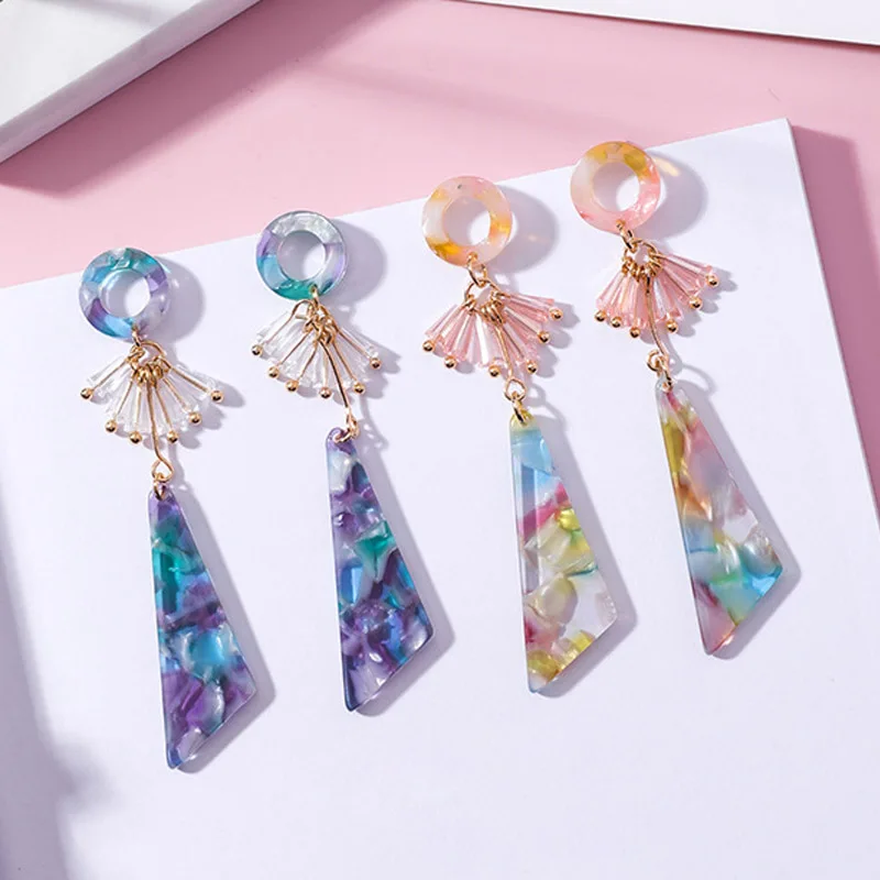 Япония Корея кристалл ацетат геометрические длинные сережки для женщин цветной