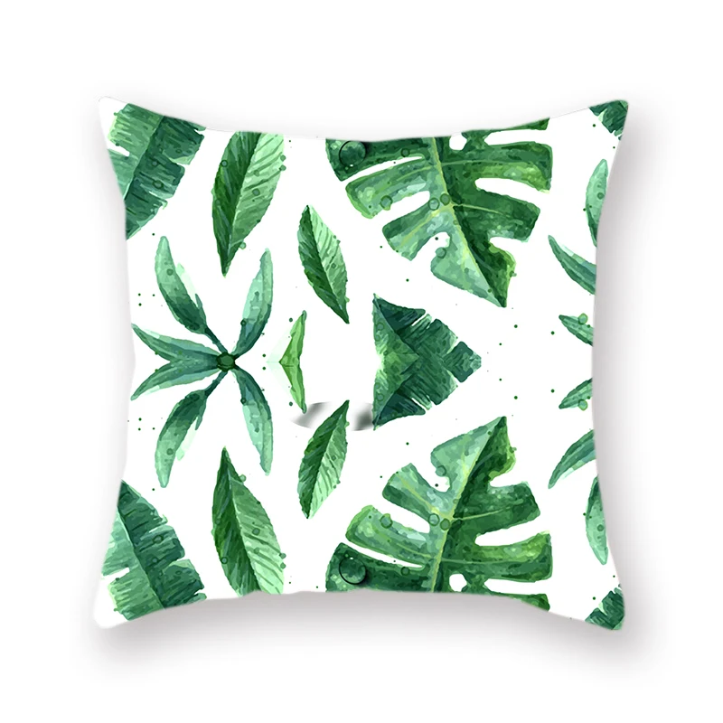 Tropical Palm Leaf Coniferous Decorative Double-Sided Polyester Cushion Cover Pineapple Yellow Green Car Throwing Pillowcase - Цвет: plant-02