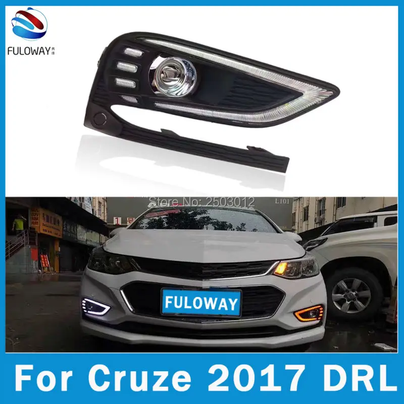 For Chevrolet Cruze 2016 2017 DRL led Daytime Running Light Yellow Turn Signal Dimmer Function