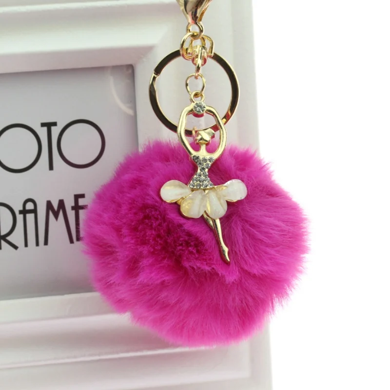 

PINXIU Women Chaveiro Angel Keychain Fur Pom Pom Key Chain Faux Rabbit Hair Bulb Bag Car Ornaments Fox Fur Ball Pendant Key Ring