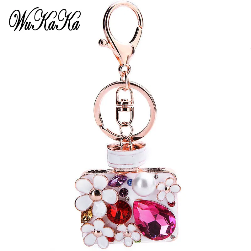 

2019 Fashion Rhinestone Crystal Twinkling Perfume Bottle Keychain Keyring Women Girls Handbag Charm bag Car Key Chains Rings