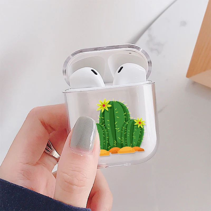 Transparent Earphone Case For Apple AirPods 2 1 Charging Box Cute Cartoon Cactus Girl Hard PC Crystal Cover Bag For Airpods Case