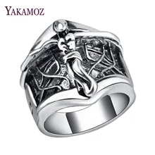 YAKAMOZ New Arrival Gothic Silver Color Cross Carving Male Rings Vintage Punk Cool Signet Ring Women Men Jewelry Wholesale