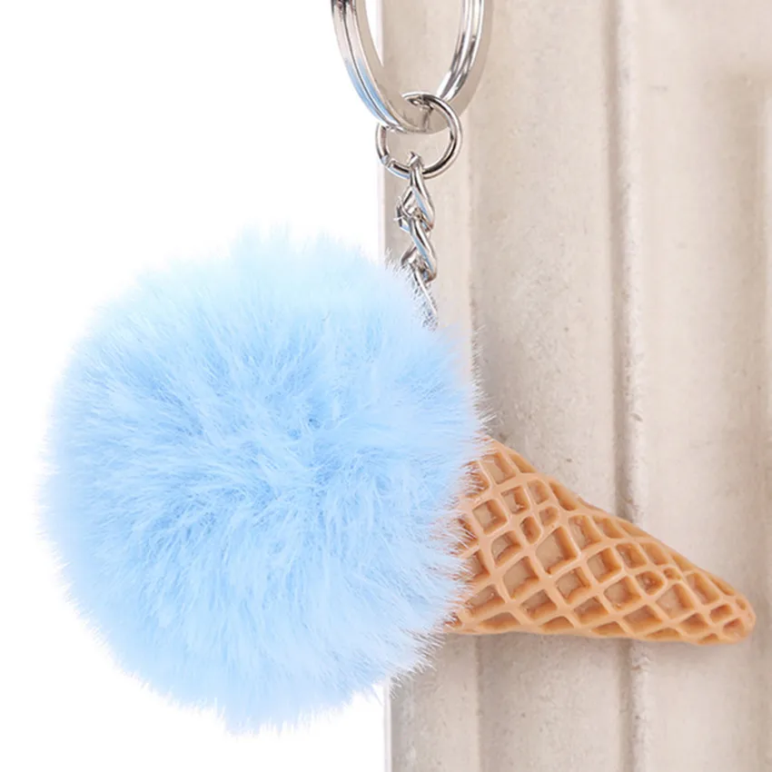 

Newest Fur Pom Pom Keychain Pompom Ice Cream Fur Key Chain Pompon Porte Clef Rabbit Fur Ball Key Ring Llaveros Chaveiros