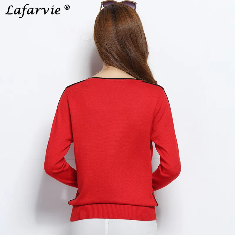 Lafarvie Hot Spring&Autumn Fashion Casual Cashmere Blended Full Sleeve V-neck Sweater Women Pullover Pull Femme Jumper Sweter 