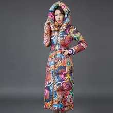 2016 Fashion winter women Long coat womens jacket printing was thin down cotton padded thick coat windbreaker plus size
