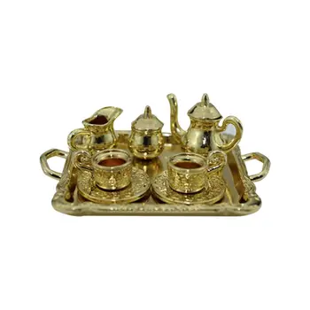 

Dollhouse Miniature 1: 12 Toy 8 pcs Metal Tea Set Length 6.5cm Gold