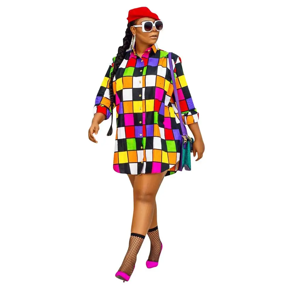 

Women Mini Dresses Fashionable Colorful Versatile Shirt Loose Sunscreen Sundress Female Personality Casual Button Shirt Dress OL