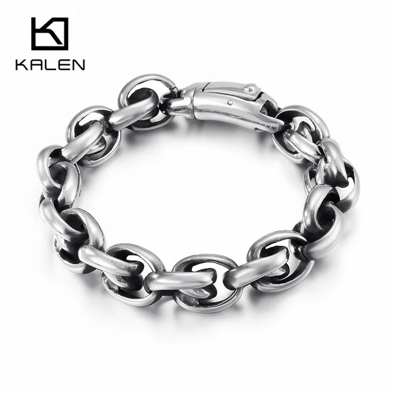 

KALEN Rock Chunky 14mm Width Link Chain Bracelet For Men Stainless Steel 23CM Heavy Chain & Link Bracelet Hip Hop Party Jewelry