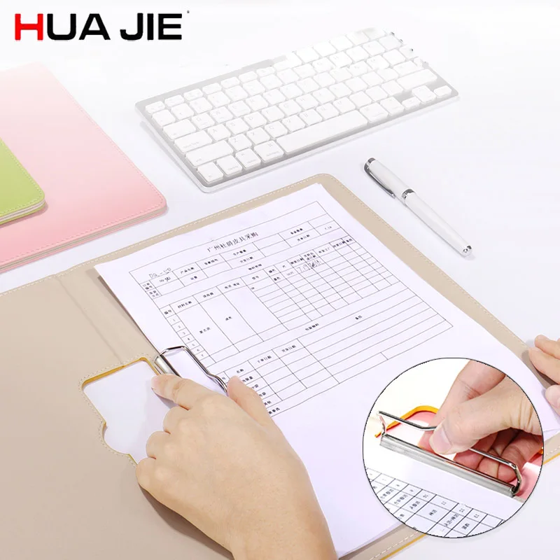 

HUA JIE A4 Business Clipboards Folder for Drawing Macaron PU Leather Clip File Document Organizers Music Score Paper Desk Pads