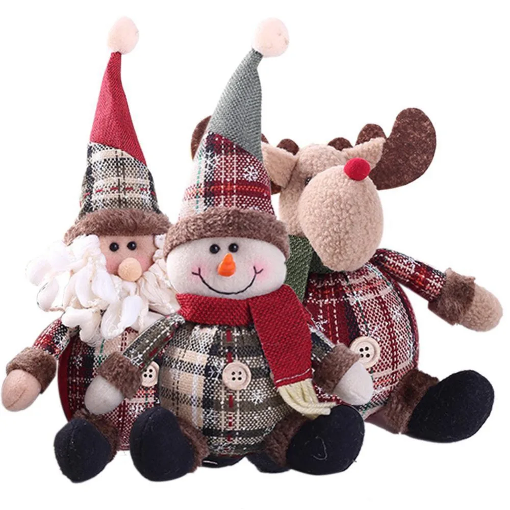 

2019 Merry Christmas Tree Ornaments Cartoon Christmas Doll Children Snowflake Plaid Santa Claus Elk Doll for Home New Year Gifts