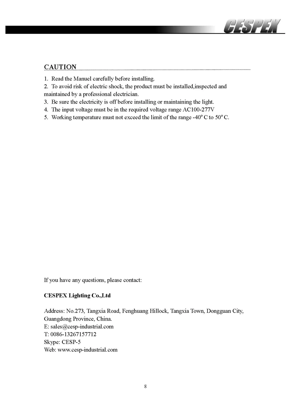 CESPEX Datasheet of UL DLC IP68 LED street lights_页面_8