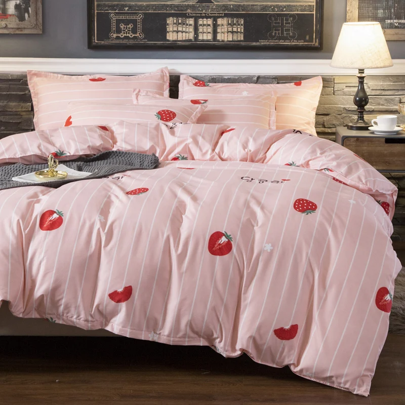 Bonenjoy розовый цвет пододеяльник комплект постельного белья наборы для детского постельного белья queen размер простыня набор с принтом клубники детское постельное белье