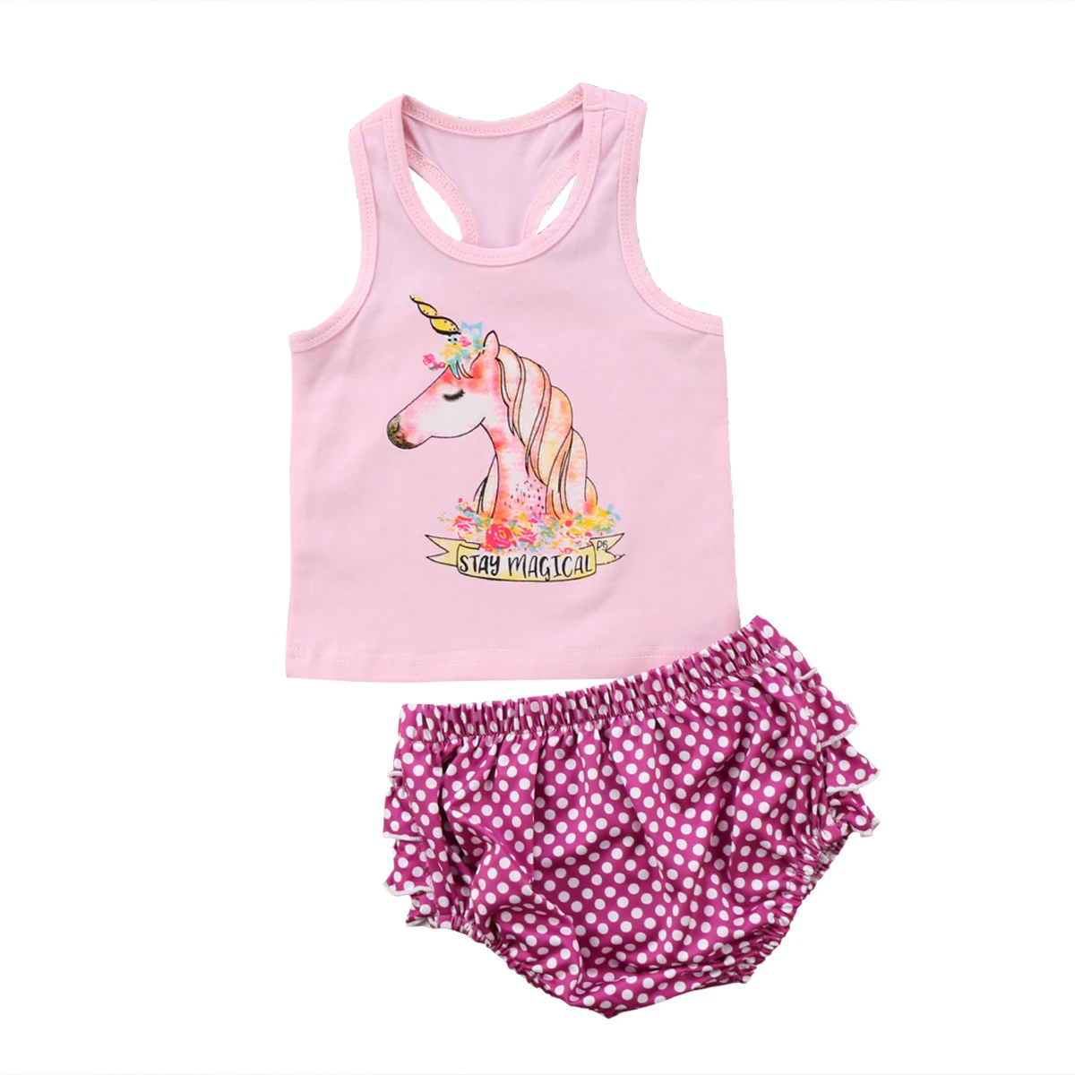 Newborn Toddler Baby Girl Unicorn Clothes Sets Tops Sleeveless Ruffled