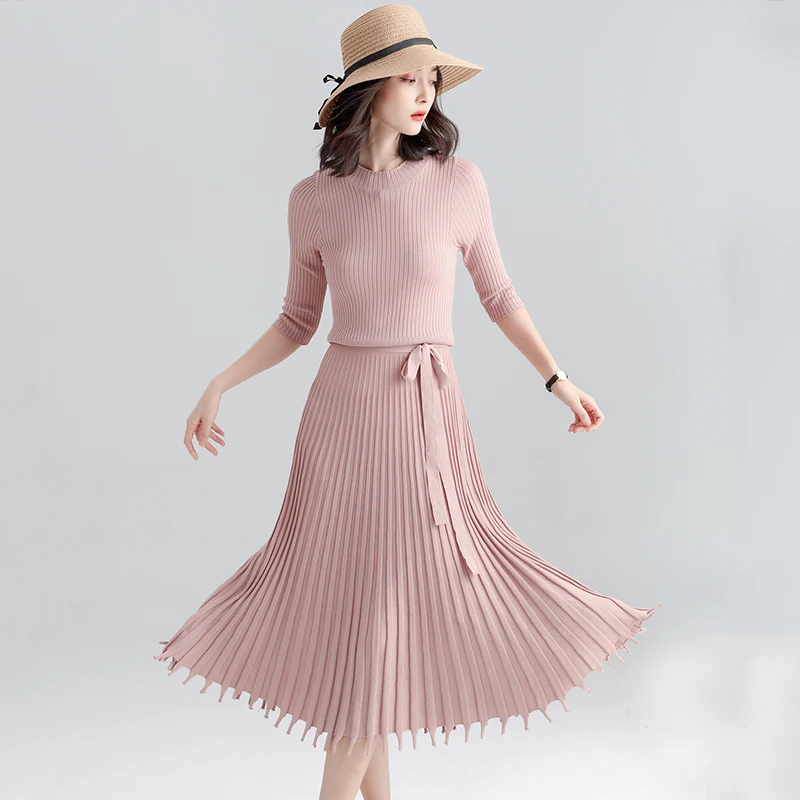 2018 New Autumn Women's Long Knitted Sweater Dress Casual Three Sleeves Female Loose Pullovers Fashion Elegant Women's Dress Dresses