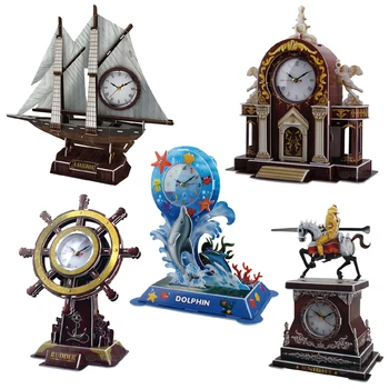 

3D paper puzzle building model toy assemble knight Dolphin sailboat European style palace Christmas Ferris wheel clock gift 1pc