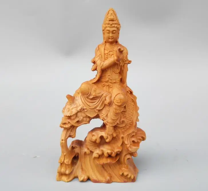 

Chinese wood carving guanyin bodhisattva Buddha Riding dragon statue