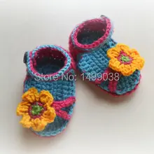 Вязаные крючком детские сандалии ручной работы Новорожденные Тапочки синий и розовый детская обувь