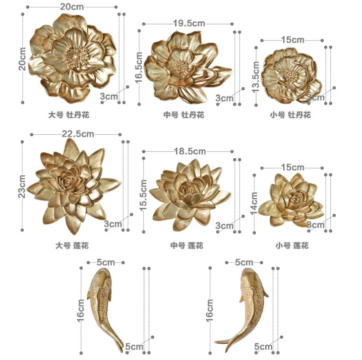 3D стерео смолы лотос рыба цветы ремесла украшения Европейский гостиная домашний настенный рыбы росписи творческий стикер
