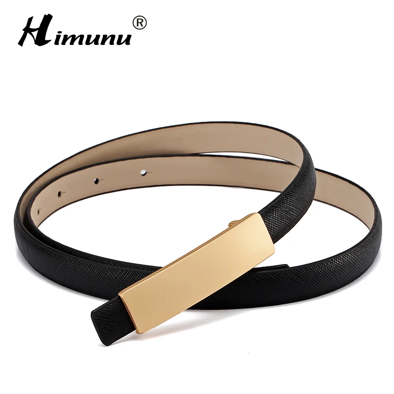 

[Himunu] Preppy Style Dress Thin Belt For Women golden Color Genuine Leather women's Cummerbunds Decorative Sequined Woman Belts